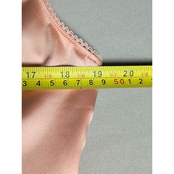 Y2K Satin Babydoll Crop Top Coquette Peach Crochet Trim Flower Center Sz L Girly - Picture 9 of 10
